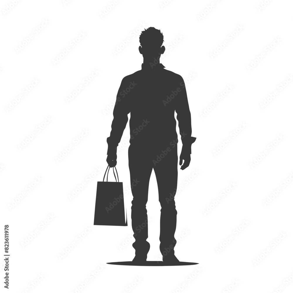 Silhouette man with Shopping bag full body black color only Silhouette man with Shopping bag full body black color only