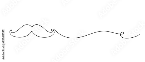 Happy Father's day, line art continue mustache illustration.