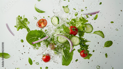 Exploding Fresh Salad with Vegetables and Greens