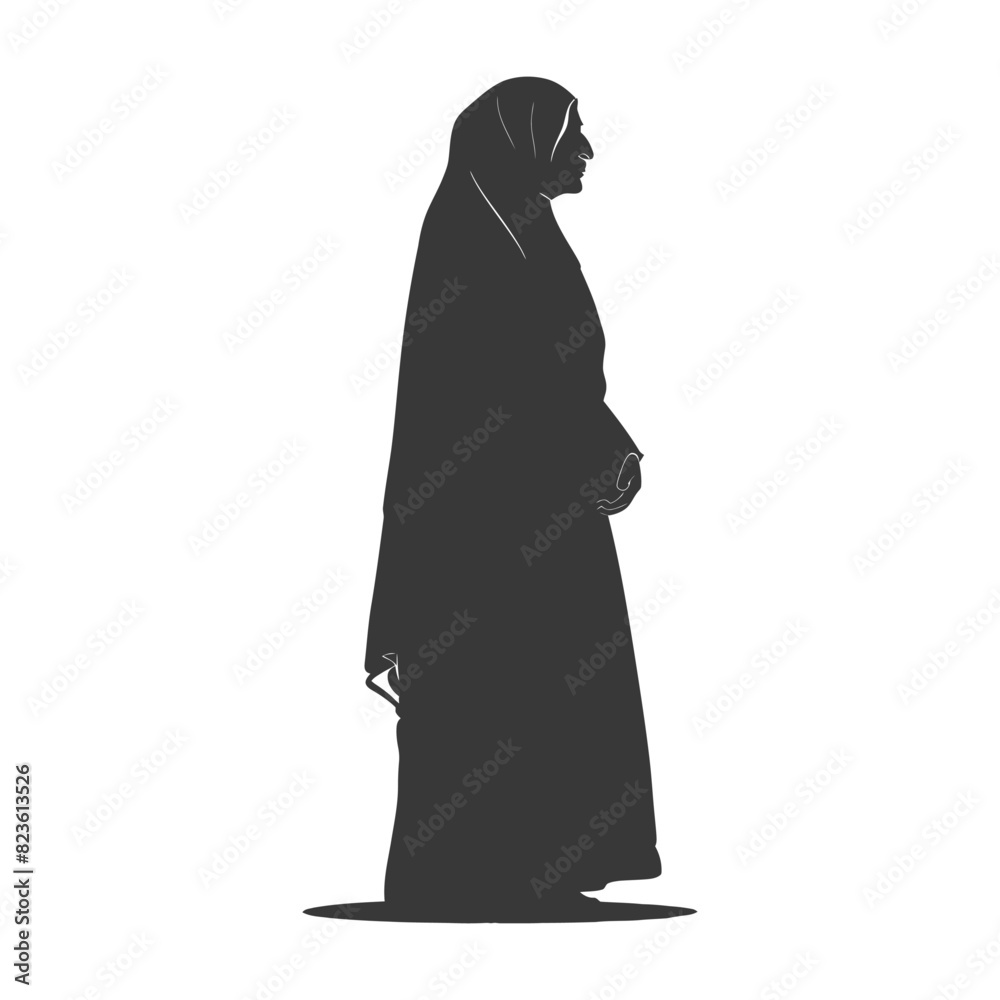 Silhouette muslim elderly woman black color only Silhouette muslim elderly woman black color only