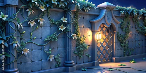Artistic and detailed set of winter jasmine plant, ivy and vine decorate wall and fence, isolated on background, 3d rendering , clip art and cut-out 