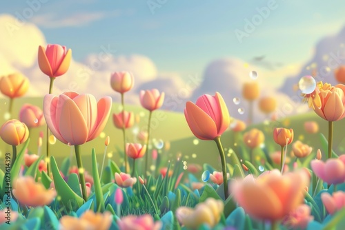 A cluster of vibrant flowers growing in lush green grass  set against a transparent background