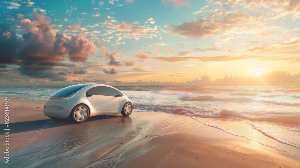Frame electric cars against coastal vistas, highlighting their contribution to preserving pristine shorelines and marine ecosystems --ar 16:9 Frame electric cars against coastal vistas, highlighting their contribution to preserving pristine shorelines and marine ecosystems --ar 16:9