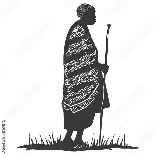 Silhouette native African tribe elderly woman black color only