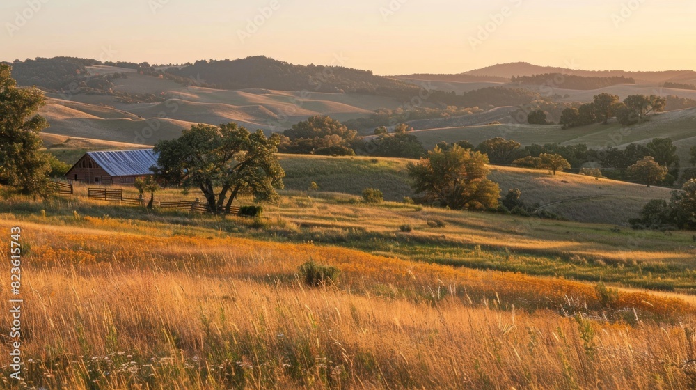 Golden hour landscape of rolling hills and a farmhouse, bathed in warm, soft light --ar 16:9 --style raw Job ID: 4789a394-1673-4fd4-80eb-0088c4bab0f1