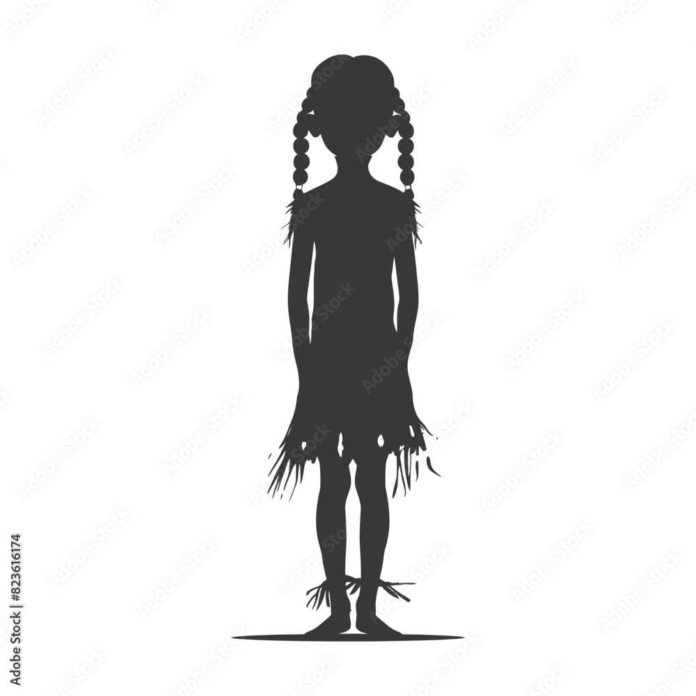 Silhouette native African tribe little girl black color only Silhouette native African tribe little girl black color only
