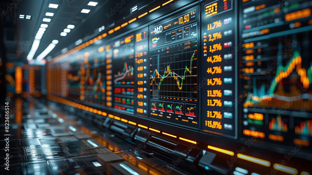 Computer screen with stock market charts