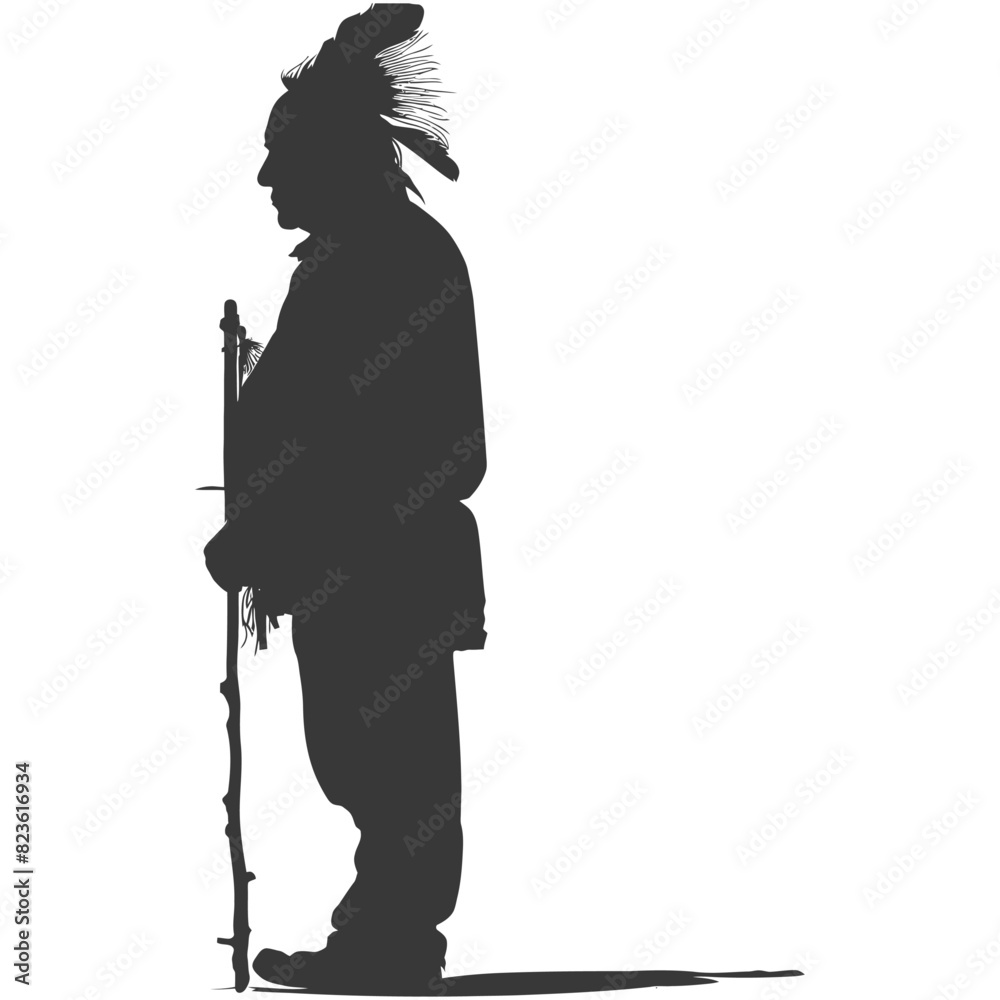 Silhouette native american elderly man black color only Silhouette native american elderly man black color only