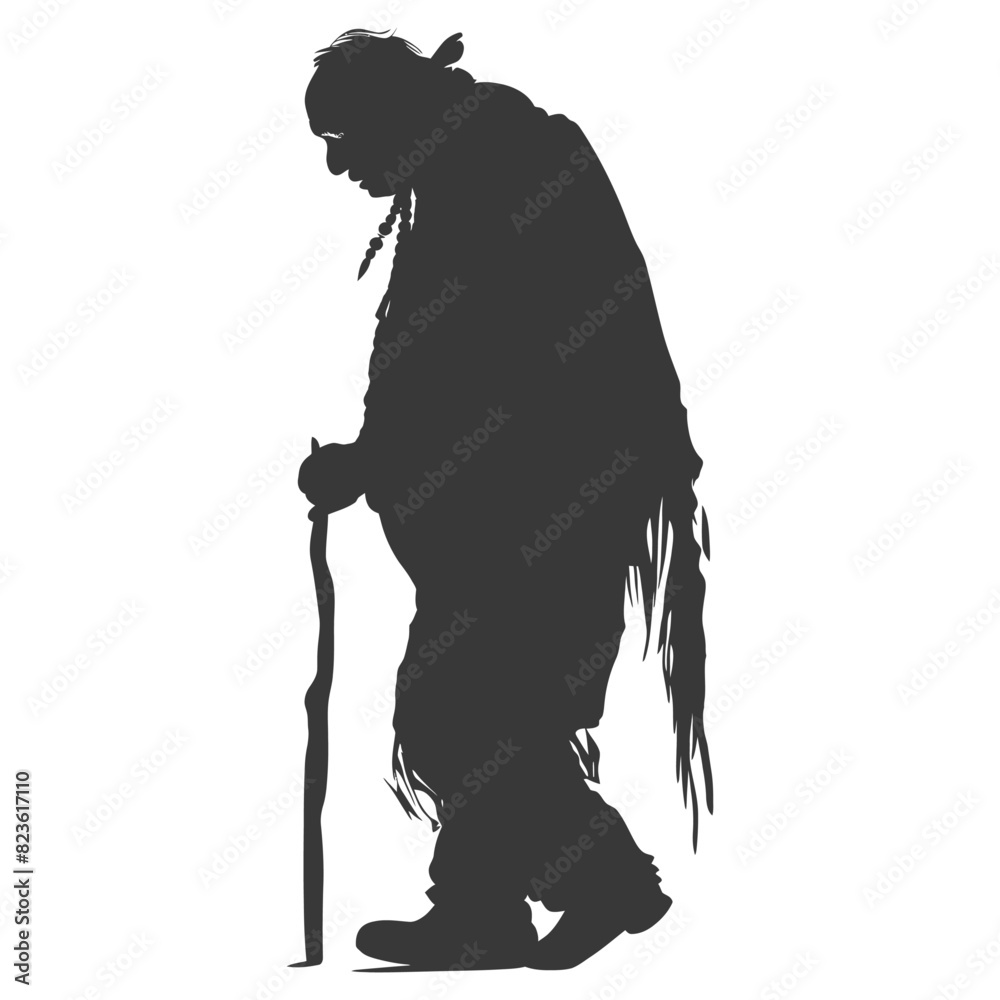 Fototapeta premium Silhouette native american elderly man black color only
