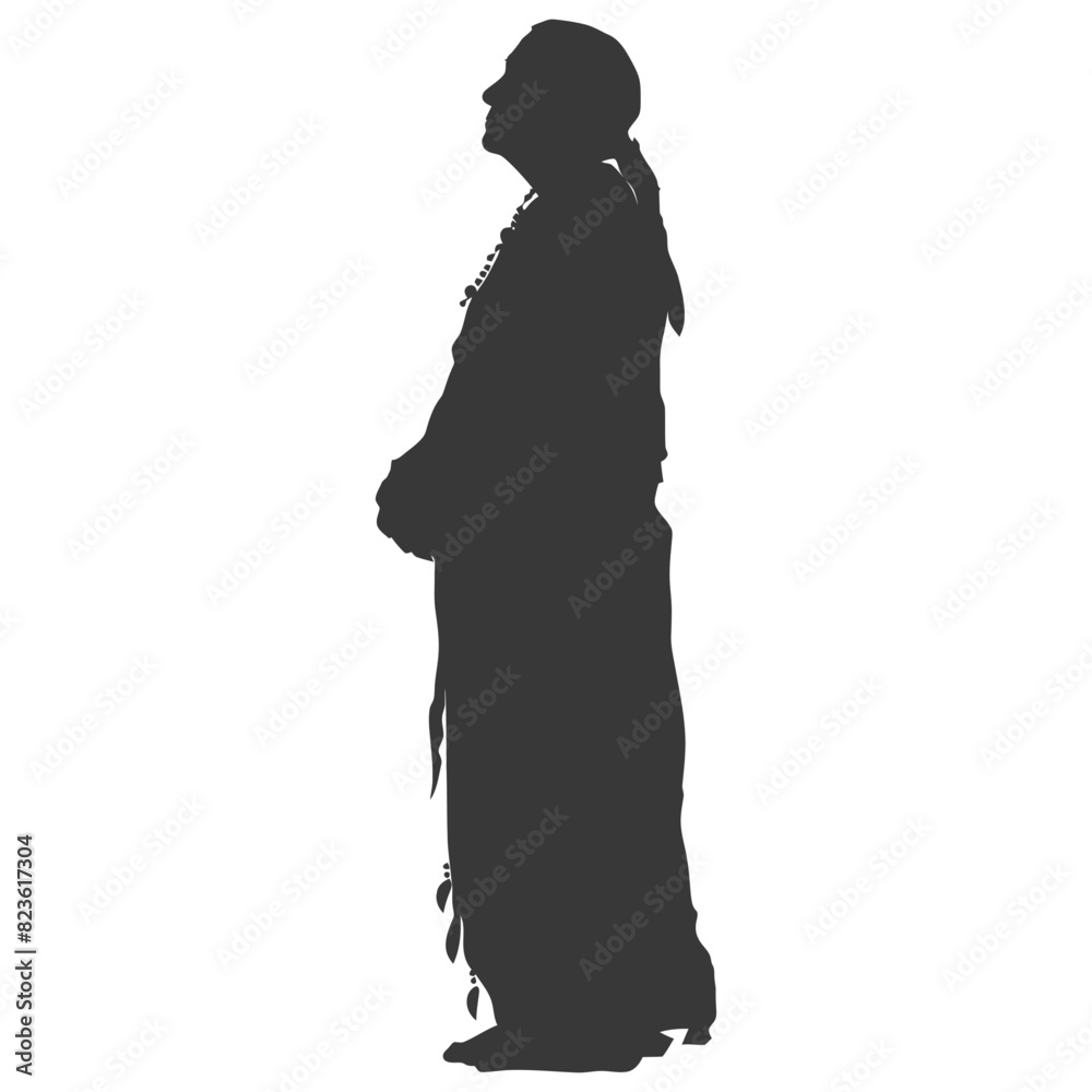 silhouette native american elderly woman black color only
