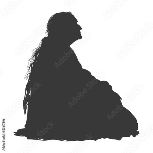 silhouette native american elderly woman black color only