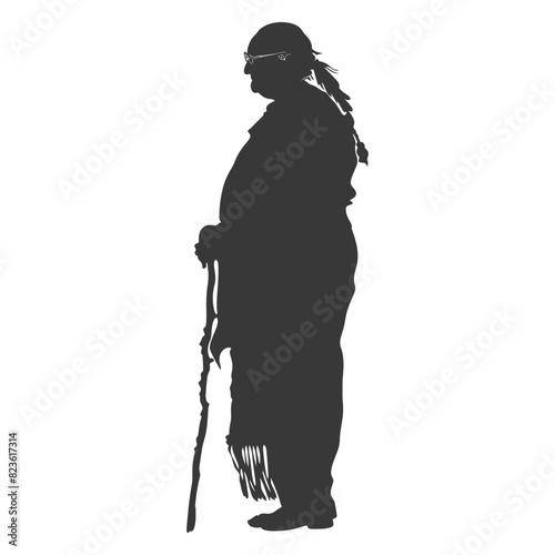 silhouette native american elderly woman black color only