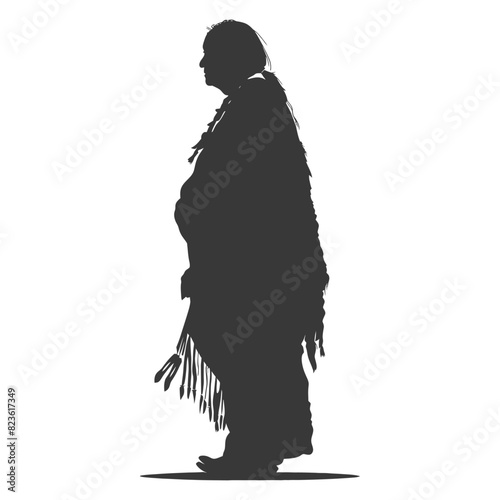 silhouette native american elderly woman black color only