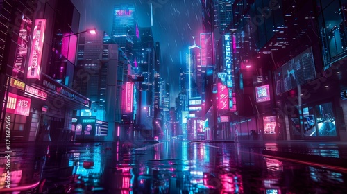 Image of a futuristic cityscape with neon lights and a cyberpunk aesthetic --ar 16 9 --style raw Job ID  73a35a52-da8e-45b0-ad8a-8e396325479d