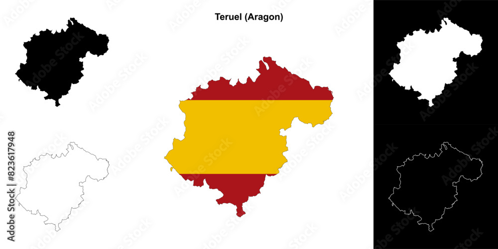 Fototapeta premium Teruel province outline map set
