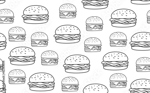 doodle burger pattern background. doodle fast food burger seamless pattern background. seamless pattern of burger in doodle style. Seamless Pattern of a Cheese Burger or Hamburger. hamburger pattern.