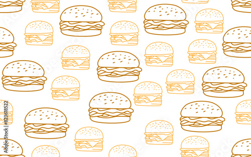 doodle burger pattern background. doodle fast food burger seamless pattern background. seamless pattern of burger in doodle style. Seamless Pattern of a Cheese Burger or Hamburger. hamburger pattern.