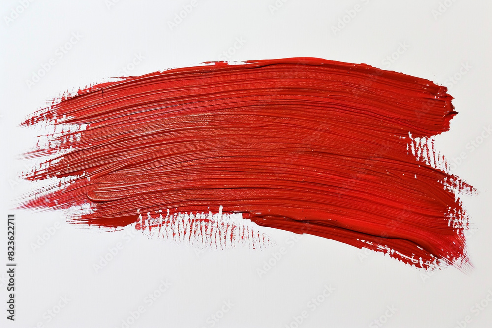 A sharp, precise stroke of brick red acrylic paint, strong and enduring, on a solid white background, reminiscent of a brick wall. A sharp, precise stroke of brick red acrylic paint, strong and enduring, on a solid white background, reminiscent of a brick wall.