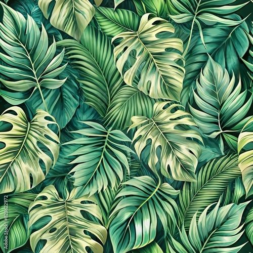 Vector tropical leaf in seamless pattern