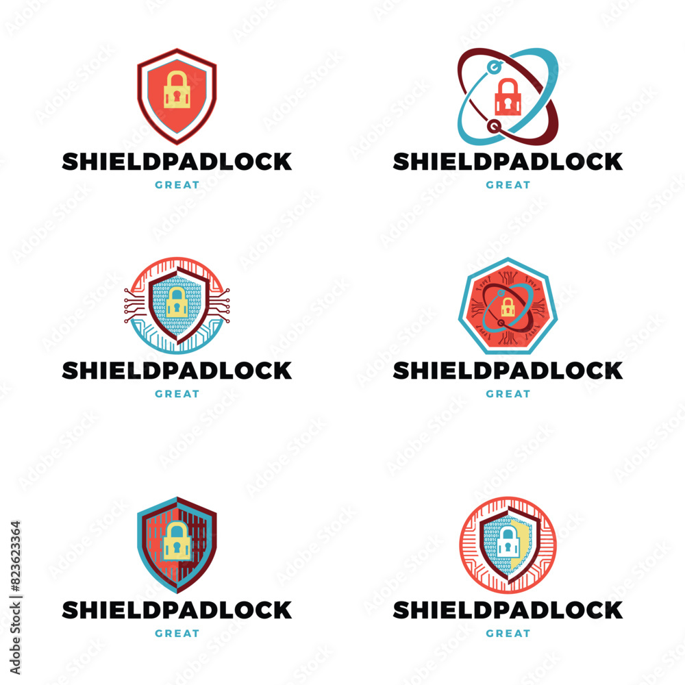 Set of Shield Padlock Icon Logo Design Template