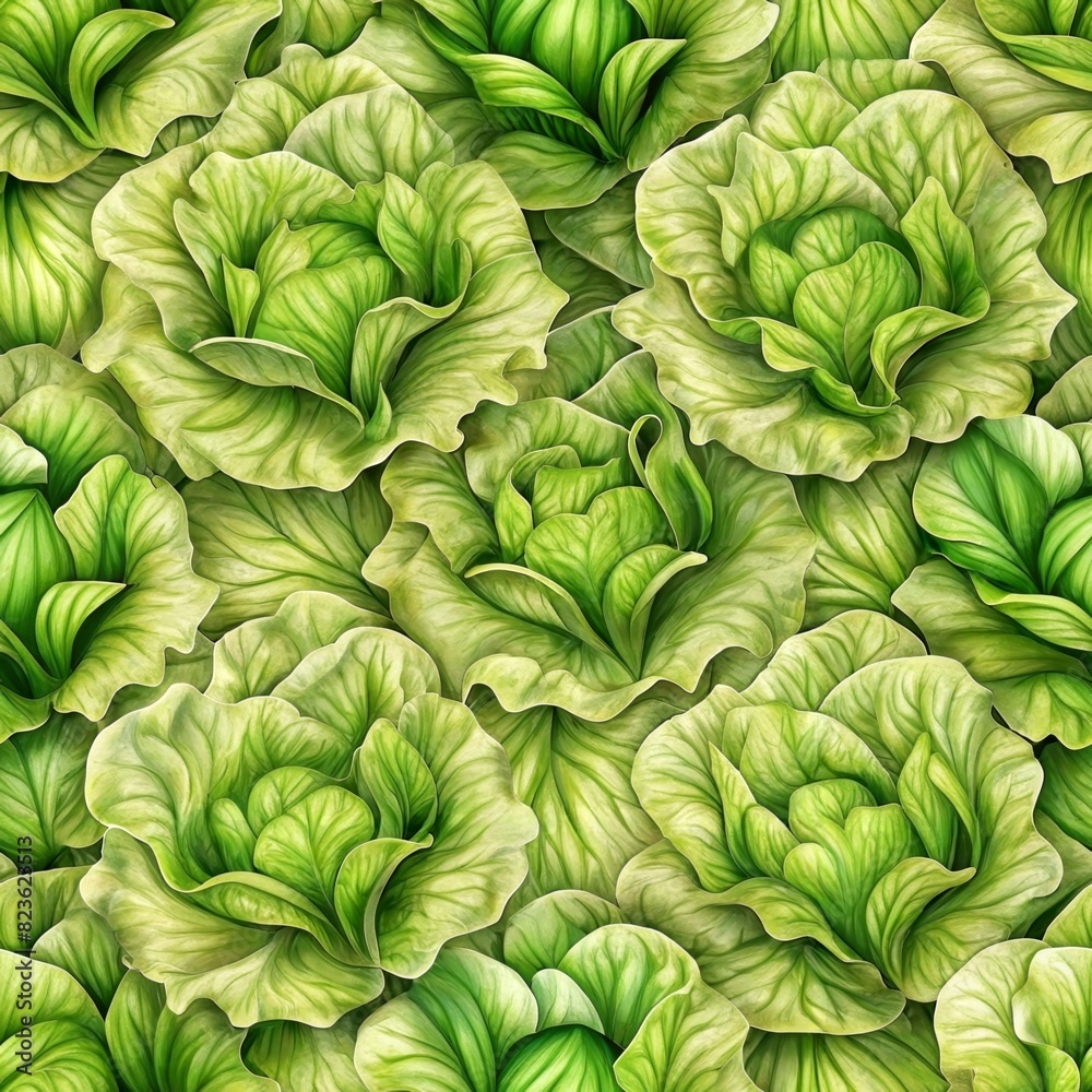 Obraz premium Illustrated lettuce in seamless pattern