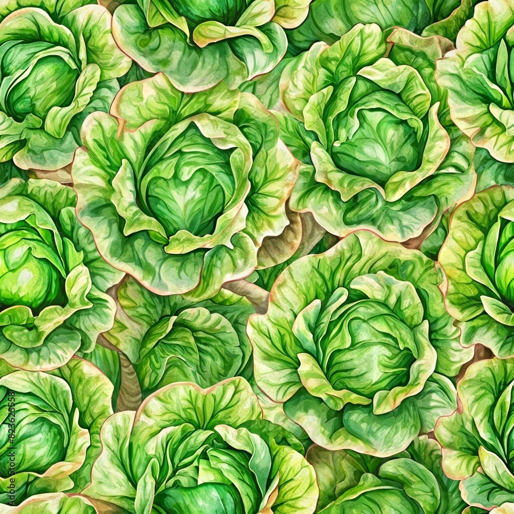 Illustrated lettuce in seamless pattern Illustrated lettuce in seamless pattern