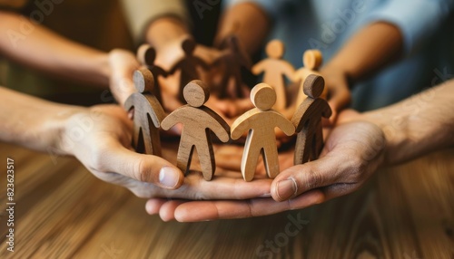 wooden figures of people in their hands, social support for people