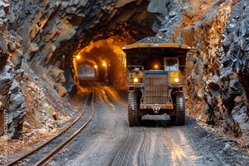 Truck Driving Through Tunnel in Mine