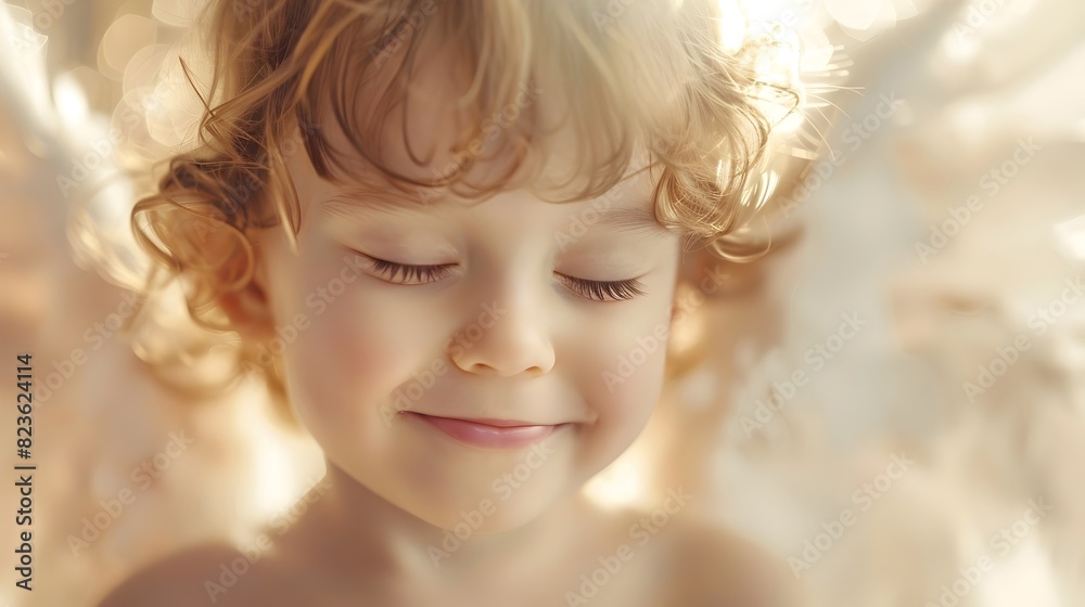 Blissful Childhood Moments - Joyful Portrait of Curly Haired Girl with Radiant Smile Blissful Childhood Moments - Joyful Portrait of Curly Haired Girl with Radiant Smile