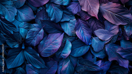 Texture natural leaves in blue and purple tones close-