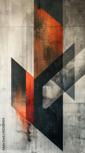 Make a statement with this elegant geometric artwork, showcasing a captivating mix of abstract shapes and muted tones that exude understated sophistication. photo