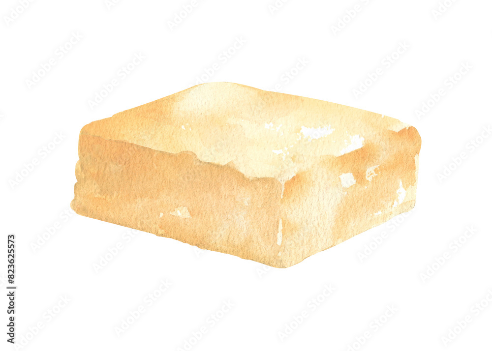 A piece of soft butter. Hand drawn watercolor illustration, isolated on white background A piece of soft butter. Hand drawn watercolor illustration, isolated on white background