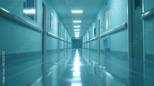 Modern Hospital Corridor with Clean  Bright Lighting and Potted Plants