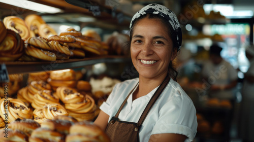 Portrait of a smiling female baker in uniform 