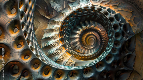 close up of a spiral  geometric patterns of a shell
