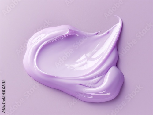Close-up of a smooth, lavender-colored cream spread on a pastel purple background, evoking a sense of luxury and skincare.
