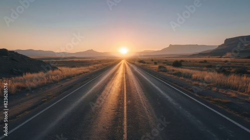 Photo of a deserted road at dusk, with long shadows and a cars headlights piercing through the twilight --ar 16:9 --style raw Job ID: 139d5910-ef55-4206-9603-9d9c0a58b5c4 © songwut