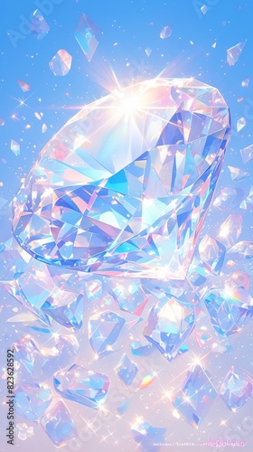 Made of clear diamonds  shiny translucent  simple bright clear background with diamond texture  light reflection effect  high resolution  detailed texture  sparkling effect  vivid colors like sparklin
