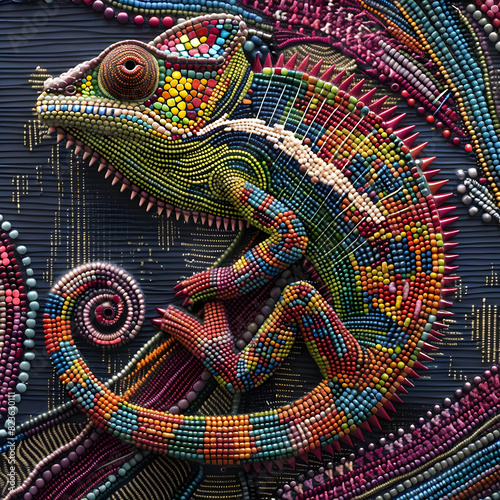 **chameleon texture , massai design embroided , 3d, pattern - tile> photo