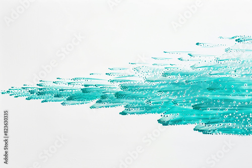 A series of tiny, precise dots of cool teal acrylic paint, meticulously applied on a solid white background, creating a serene, pointillist seascape.