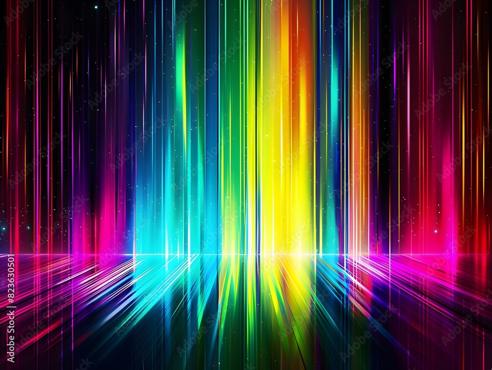 Fototapeta premium Vertical line background with Rainbow colorful spectrum, Bright neon rays, and glowing lines Generative AI