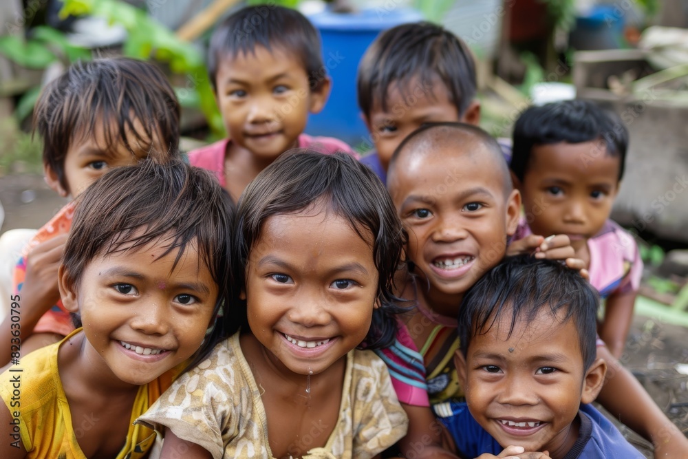 Group of happy children smiling and having fun on the farm in Thailand Group of happy children smiling and having fun on the farm in Thailand