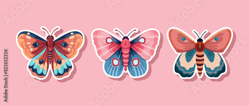 lBeautiful colorful cartoon exotic vector isolated on white pastel boho color butterfly with colorful wings and antennae sticker photo