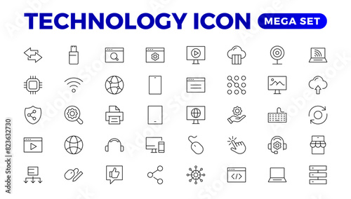 Technology line icons. Technological and device in various industries. Icons for websites, applications and creative outline icon. vector illustration. © artnazu