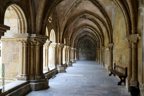 The cloister colonnade in the Old Cathedral of Coimbra  Se Velha de Coimbra   Portugal.
