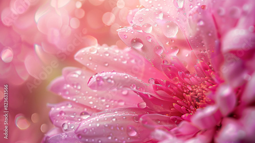 Transparent beautiful water droplets on petals 