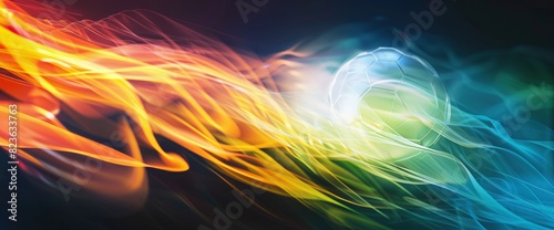 Abstract Energy Waves Around A Football Pass With Copy Space, Football Background