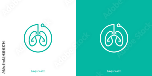Creative Stethoscope and Lungs Logo. Lungs Healthcare with Line Art Outline Style. Lungs Care Logo Icon Symbol Vector Design Template