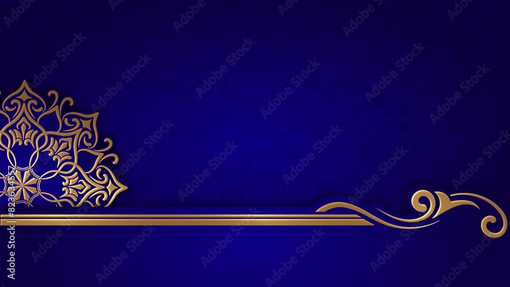 Motion pictures, luxury blue background, with gold floral ornaments creeping