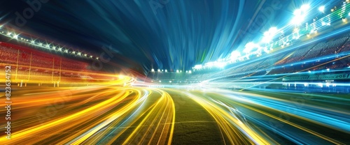 Abstract Light Trails From A Football Pass With Copy Space, Football Background
